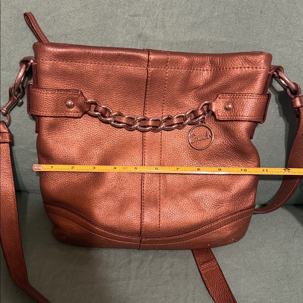 Coach Brown Pebbled Leather Shoulder Bag with Chain Trim - Picture 10 of 11